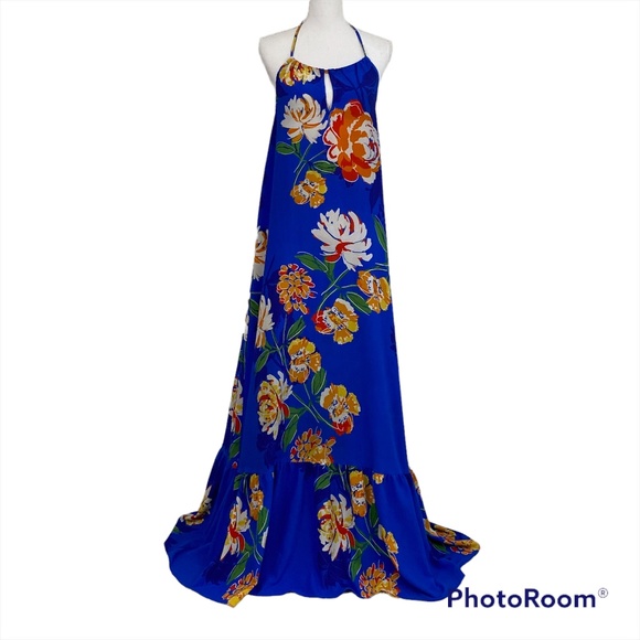 Altar'd State Dresses Altard State Blue Floral Halter Neck Ruffle